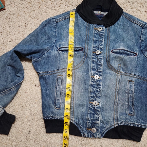Marithe Francois Girbaud Bomber Denim Jacket Cropped Y2K Size M - Picture 13 of 14